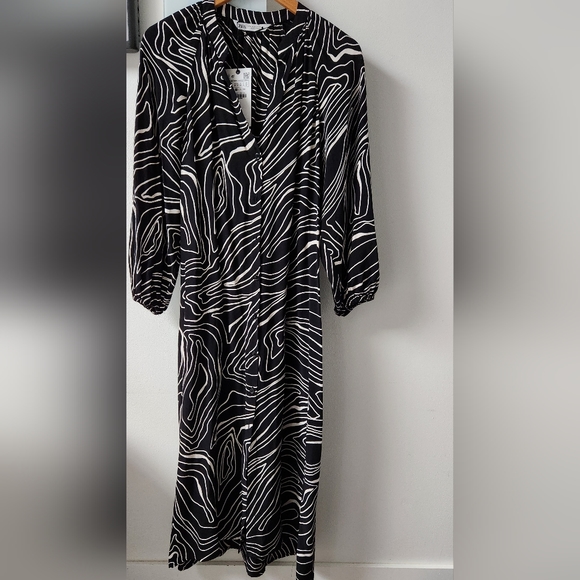 Zara Printed Midi Dress, Black and Cream, Size US M - Picture 1 of 7